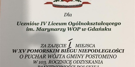 IV LO zdobyło 1 miejsce w XV Pomorskim Biegu Niepodległości