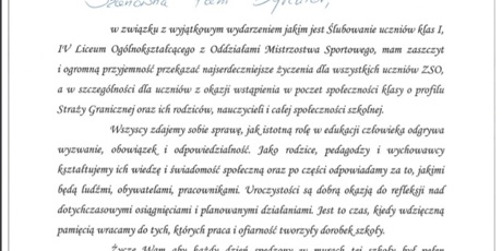 Listy gratulacyjne z okazji ślubowania klas I w IV LO w Gdańsku