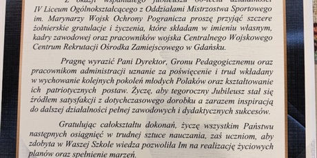 Powiększ grafikę: Podziękowania dla gości jubileuszu Szkoły