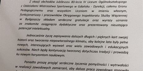 Powiększ grafikę: Podziękowania dla gości jubileuszu Szkoły