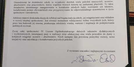 Powiększ grafikę: Podziękowania dla gości jubileuszu Szkoły